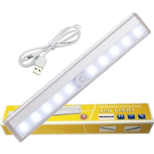 10 LEDs IR Infrared Motion Detector Wireless Sensor Light Closet USB Rechargeable Led Lamp Cabinet Wardrobe Kitchen LED Light