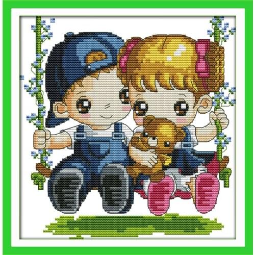 Swing (2) cross stitch kit cartoon 11ct count print canvas stitches embroidery DIY handmade needlework plus