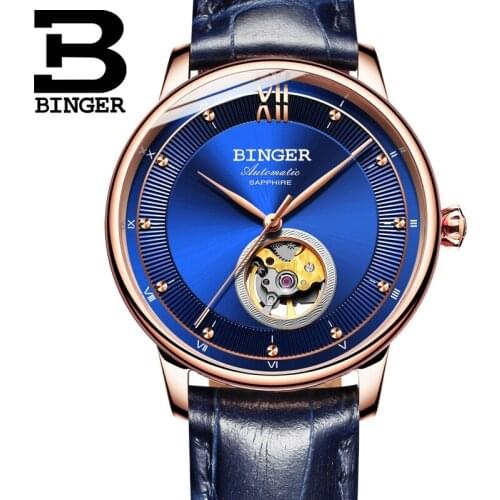Switzerland BINGER Watches Men Ultra-thin Japan 90S5 Automatic Movemt Tourbillon sapphire Clock Mechanical Wristwatches B-1180-2