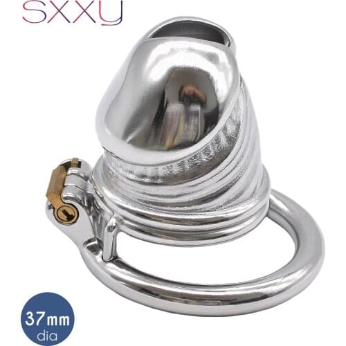 SXXY Chastity Cage Sissy Metal Male Bondage Belt Devices 37mm CB Penis Rings Cock Lock Long Time Wear BDSM Sex Toys for Men