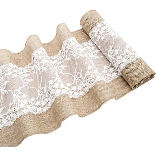 Vintage White Christmas Lace Jute Linen Hessian Burlap Country Wedding Party Decor Christmas Dining Room Resturant Table Runners