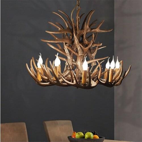 Vintage Kitchen Decor LED Chandelier Lighting Horn Deer Resin Antler E14 Bulb American Decoration Home Lamps Rustic Decor Lustre
