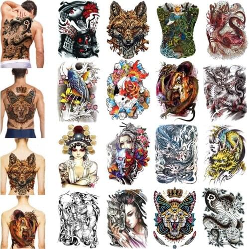 Waterproof Temporary Tattoo Sticker Tiger Death Large size tattoo Full Back Women Men Couple Body Art Fake Tatoo