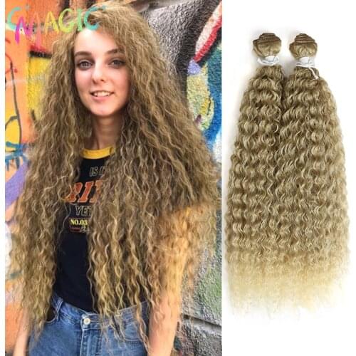 Magic 2PCS 22inches Kinky Curly Hair Bundles Ombre Blonde Color Tresses Synthetic Artificial Hair Extensions Wave Fake Hair