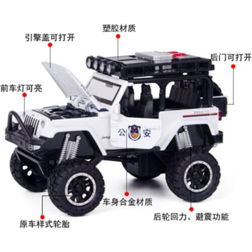 Wrangler Police Car Model Toy Simulation Alloy Pull Back Door Toy Car Child Birthday Gift
