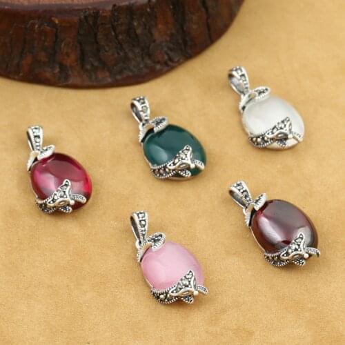 925 Sterling Silver Jewelry Retro Thai silver Women Five Style Models Exquisite Fox Inlaid Marcasite Opal Small Pendant