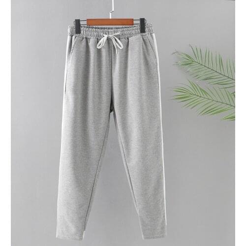 Plus Size Womens Pants Elastic Waist Side White Strips Collage Decoration Trousers Large Size Fashion Casual Pants For Fatlady