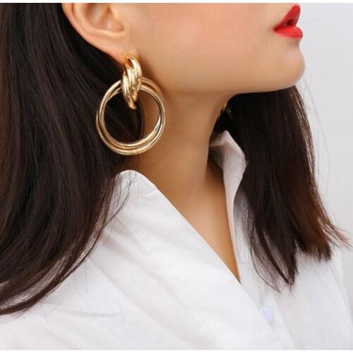 Womens golden Big Circle Retro stud Earrings stylish Personalities elegant Noble Trendy All-match fashion Jewelry Stud Earrings