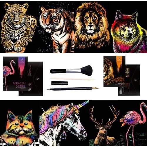 Animal Scratch Painting Colorful Animal Scratch Drawing Paper Puzzle Handmade Creative Diy Painting