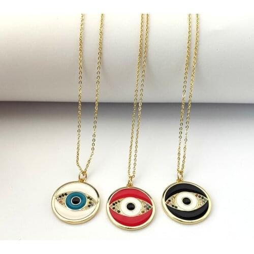 1Pcs New Design Filled Enamel CZ Micro Pave Round Jewelry Women Fashion Eye Pendant Necklaces NK469