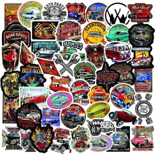 10/30/50Pcs Retro Hotrod modified classic carSkateboard Travel Suitcase Phone Laptop Luggage Stickers DIY Kids Girl Toys
