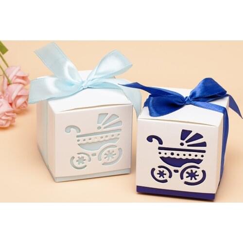10pcs Wedding Favors Guests Chocolate Packaging Box Baby Shower Birthday Party Decoration Gift Box Cart Shape Paper Candy Box
