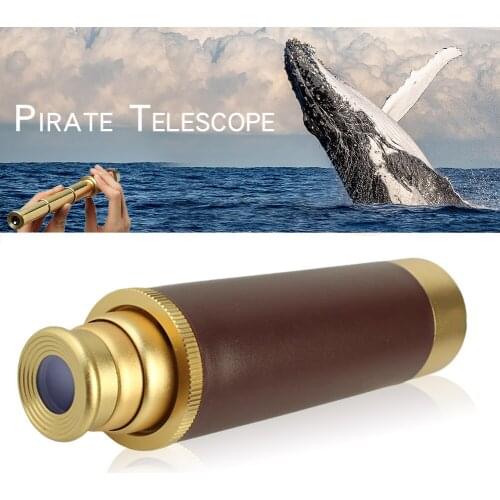 25*30 Retro Pirate Monocular Telescope Monoculars Zoomable Collapsible Monocular with Leather Pouch for Voyage Hiking Travel