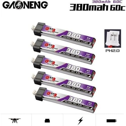 5PCS GAONENG GNB 380mAh 3.8V 60C HV Lipo Battery with PH2.0 Plug for US65 QX65 Inductrix FPV BetaFPV Beta65S UR65 Whoop Drone