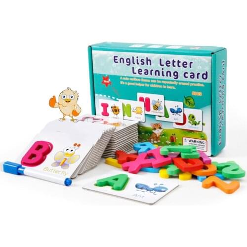 51Pcs Wooden English Alphabet Puzzle Flash Paper Cards with Pen Kids Education Toys Kindergarten students Supplies