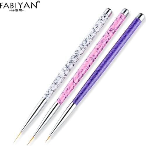 6/9/10mm Liner Brush Nail Art Painting Drawing Flower Line Pen Polish UV Gel Tips Manicure Tools 3Pcs/set Metal Marble Acrylic