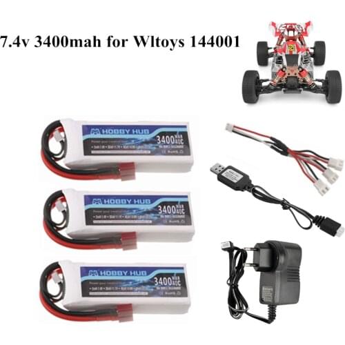 2s 7.4 V 3400mAh Lipo battery for Wltoys 1/14 144001 RC car boat part 7.4v Battery charger set