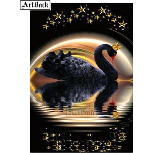 5d diamond painting black swan pattern full square 3d animal diamond embroidery rhinestone mosaic crafts for home decoration