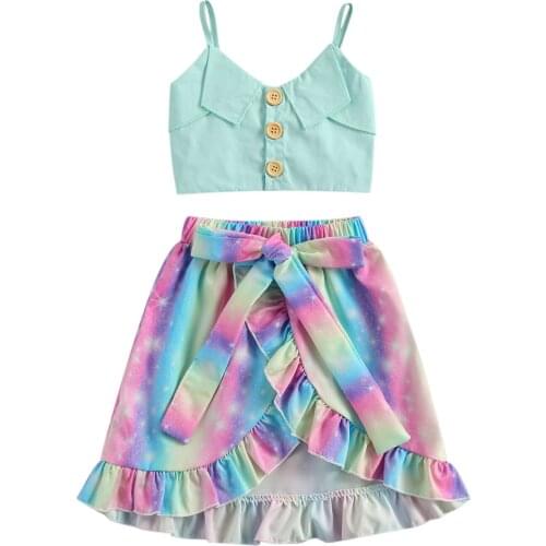 Baby Tank + Skirt, Tie-dye Pattern, Bow Decoration Irregular Hem Ruffle Summer Clothing