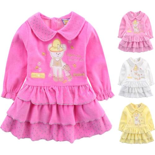 2021 Little Q Velour Baby dress Girls Party Lovely Dresses Long Sleeve Autumn And Spring Children Peter pan Collar Clothes