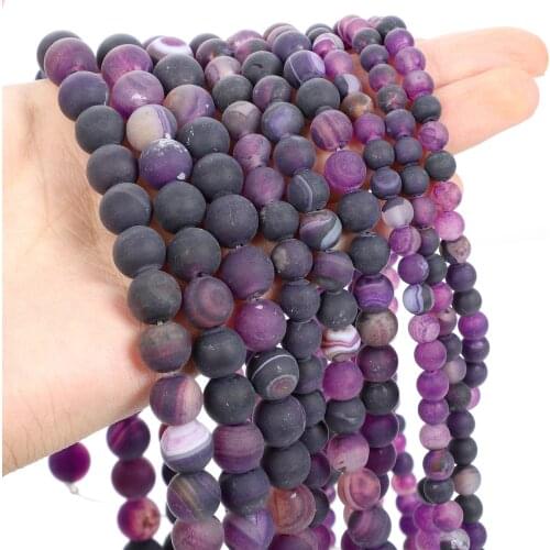 Purple Stripe Agates Frosted Natural Stone Beads Round Spacer Loose Bead For Jewelry Making DIY Bracelets Necklace 4/6/8/10/12MM