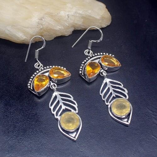 Gemstonefactory Big Promotion 925 Silver Yellow Citrine Honey Topaz Women Ladies Gifts Dangle Drop Earrings 20212409