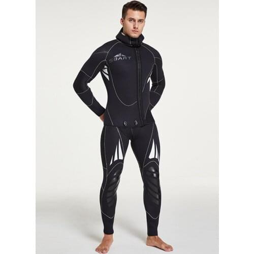 SBART 5MM Scuba Long Sleeve Hooded 2 Pieces Neoprene Keep Warm Waterproof Diving Suit Men Snorkeling Spearfishing Swim WetSuits