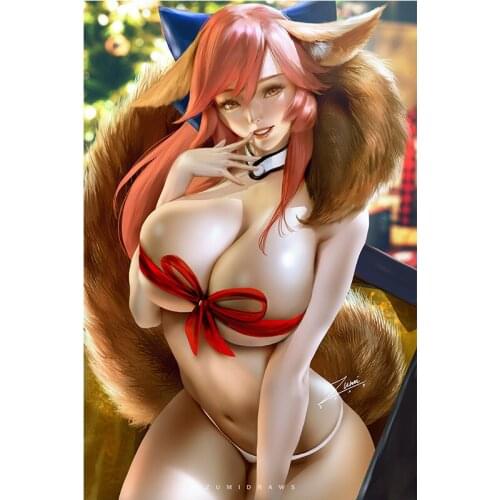 Print Canvas Fox Tail and Ear Sexy Girl Art Poster 40x60 50x70 60x90 Custom Picture Living Room Bedroom Home Decorative Painting