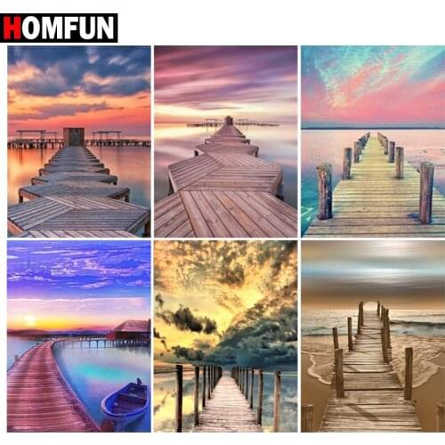 HOMFUN Rhinestone Painting Crystal Decor Diy Diamond Painting "bridge sea sky" 3D Cross Stitch Pattern Diamond Embroidery