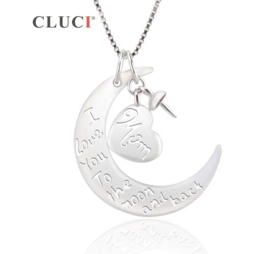 CLUCI 925 Silver Sterling separable moon and heart Pendant Mounting Women Necklace Gift for Mothers day Family Jewelry SP205SB
