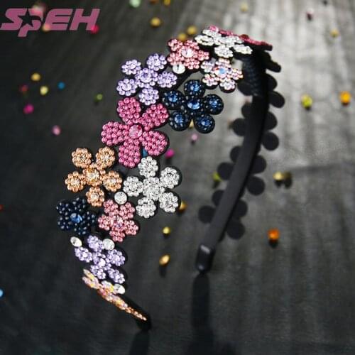 Leather hoop press hair hoop with teeth anti slip crystal drill flower wide brim big headband wholesale