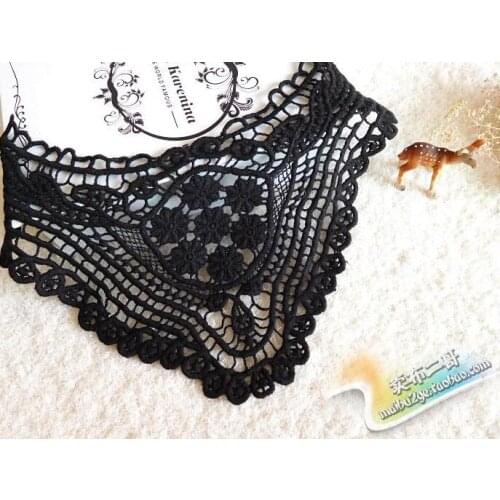 1 PC 30*21cm Hign Quality Black Neckline Lace Applique Exquisite Embroidered Flower Cotton Lace Collar