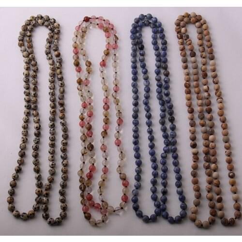 Fashion Bohemian Jewelry long Knotted Halsband Natural Stone Necklace Free Shipping