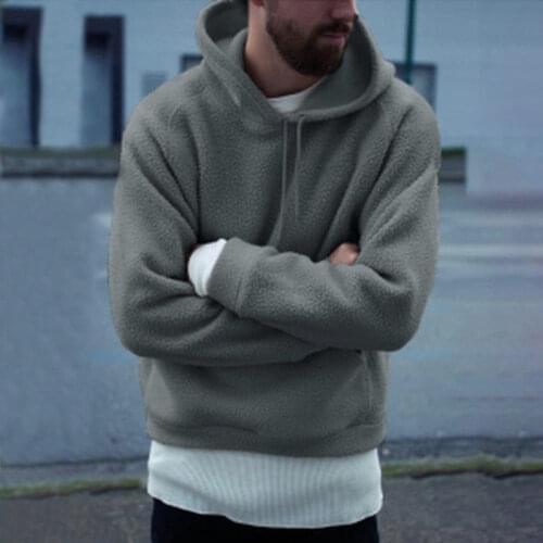 Mens Autumn Winter Long Sleeve Plush Hoodie Hooded Solid Sweatshirt Coat Outwear Jumper Fashion Men Thicken Hoodies Clothes