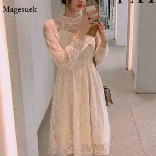 New Fairy Lace Sexy Dress Women Autumn Winter Floral Dress Women Long Sleeve A-line Dresses For Women 2021 Elegant Vestido 11915