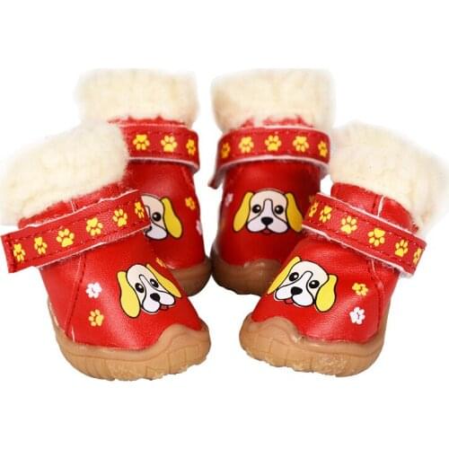 Paw Print Dog Shoes Autumn Winter Wholesale Cotton Red Pink Brown Warm Snow Boots Waterproof Anti-skid Wear-resistant Pet Supply