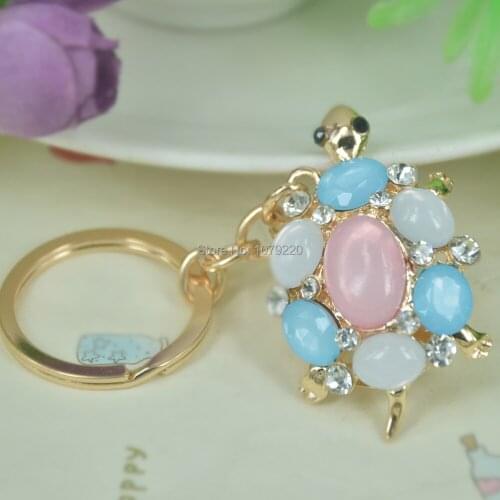 Opal Turtle Keyring Rhinestone Crystal Charm Jewellery Women Bag Pendant Car Key Chain Valentines Day Christmas Gift