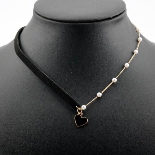 MQCHUN Heart Necklace choker Custom Charm Choker Red Black Color Imitation Pearl Leather Chain Jewelry Female Party Gifts
