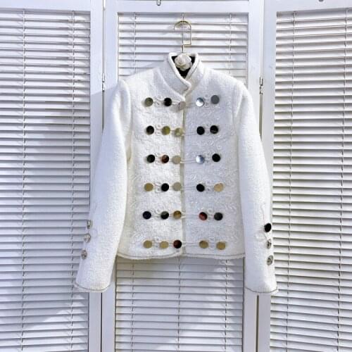 Runway Vintage Fashion Luxury Coat Slim Top 2021 Autumn Winter New Retro Embroidery Lace Stand Collar Jacket Women Clothing