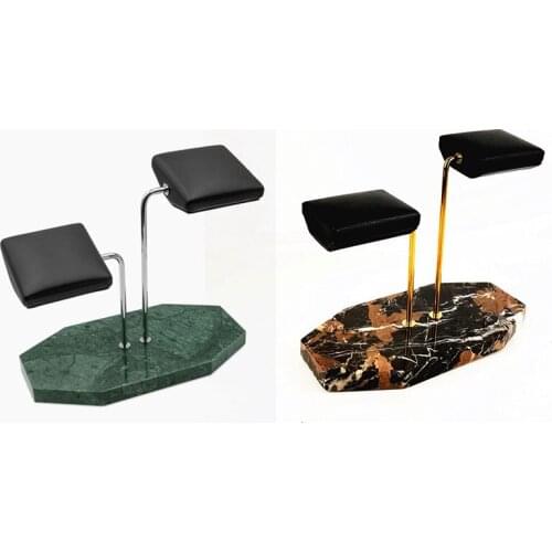Marble Base Gold Support Rod Watch Stand Display Stand Black PU Leather Double Watch Jewelry Storage Rack