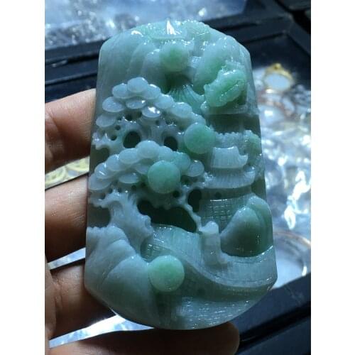 Natural Myanmar jade A HandCarved landscape jadeite emperor green jade pendant jade necklace pendants jewelry jade necklaces