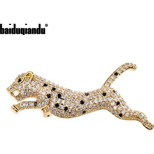 Baiduqiandu Luxury Cubic Zirconia Leopard Brooches For Women Men Gold/Silver Color Unisex Animal Brooches Pins Jewelry Gift