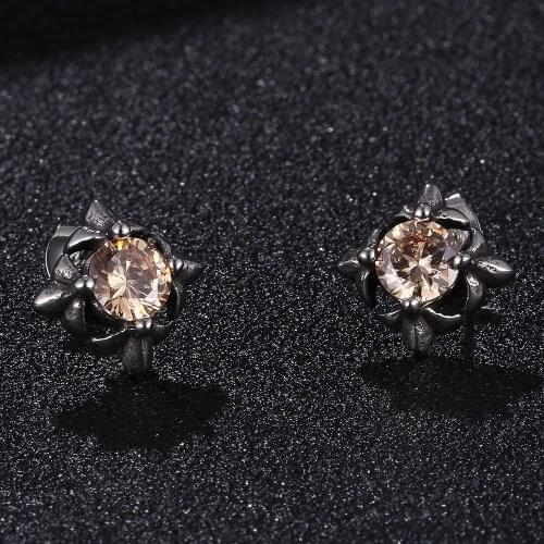 Luxury Female Stainless Steel Zircon Stone Earrings Fashion Silver Color Jewelry Vintage Double Stud Earrings For Women BB0796