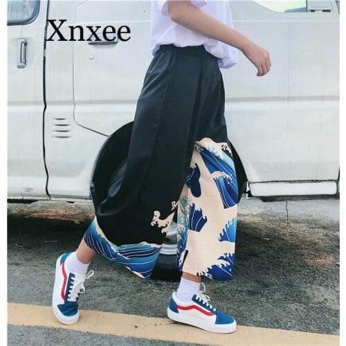 Japanese Style Wide Leg Pants Woman Loose watter Print Trousers Men Casual long Hight Waist Capris Streetwear hip pop summer