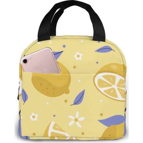 Cute Sliced Lemons Cooler Bag Portable Zipper Thermal Lunch Bag Convenient Lunch Box Tote Food Bag