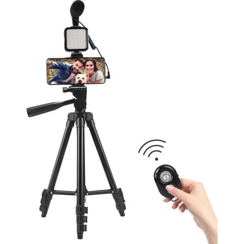 Smartphone Video Microphone Vlog Kit With LED Light Microphone Tripod Bluetooth Remote Control Adjustable Phone Holder New 2021