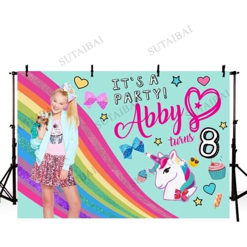 Photography Backgrounds Vinyl Jojo Siwa Rainbow Unicorn Cupcake Bow Birthday Party Backdrop Celebration Customized