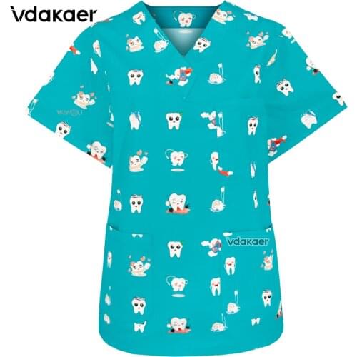 High quality cotton scrub top Short Sleeves Dentist overalls uniform Nursing Scrub Suit Nurse Clothing Hospital gown lab coat