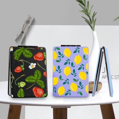 Portable Makeup Mirror with Double Side for Girl Travel Floral Folding Magnifying Fruit Compact Pocket Cosmetic Vanity Mirrors