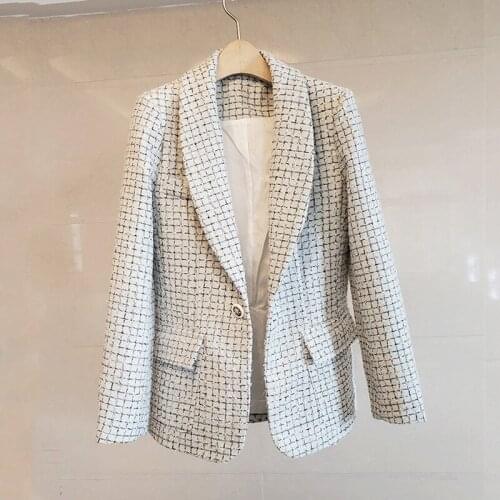 Womens jacket autumn and winter new style temperament slim suit jacket womens plaid tweed women blazers and jackets